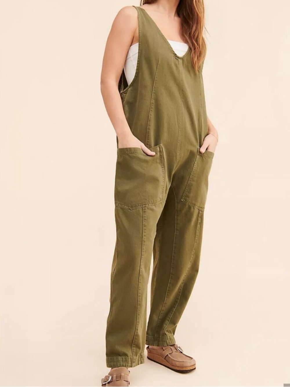 GUC Free People We the Free High Roller Jumpsuit in Olive Green | Small